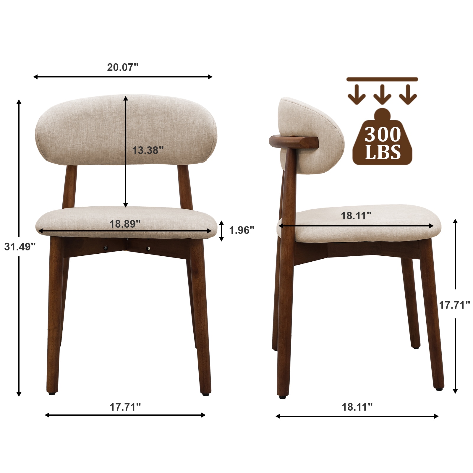 Light Camel Flannelette Upholstered Dining Chair With Walnut Solid Wood Legs, Armless Chair Set Of 4 For Kitchen, Restaurant, Living, Meeting Room_voghion.com